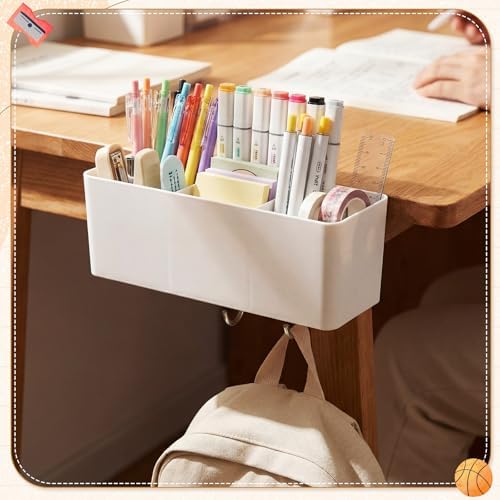 Reallnaive 8 Pcs Desk Side Storage for Classroom Back to School Desk Side Organizer Gift No Drill Holder Clamp Plastic Desks Organizer for Table Chair to Hold Pen Phone Notebook for Office Classroom - Image 6