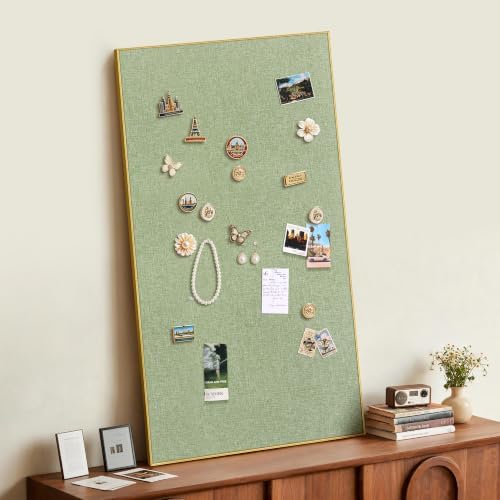 SELEAD Linen Bulletin Board 48” x 24” - Golden Aluminum Frame, Green Fabric - Image 3