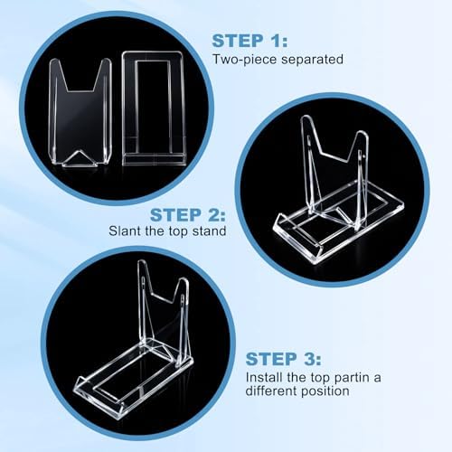 Hushee 15 Pack Acrylic Book Stand for Display Adjustable Clear Book Display Holder Easel Rack Stand for Home Office Back to School Library Bookshelf Comic Album CD Magazine Postcard Artworks - Image 3