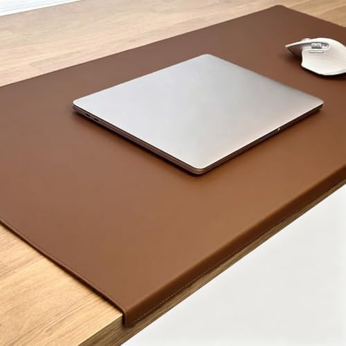PU Leather Large Desk Pad with Stitched Edge, Waterproof Office Laptop Mouse Mat, Edge Protector Desk Accessories, Edge-Locked Non-Slip Writing Table Blotter (Brown,31.5"x19.7") by Unknown