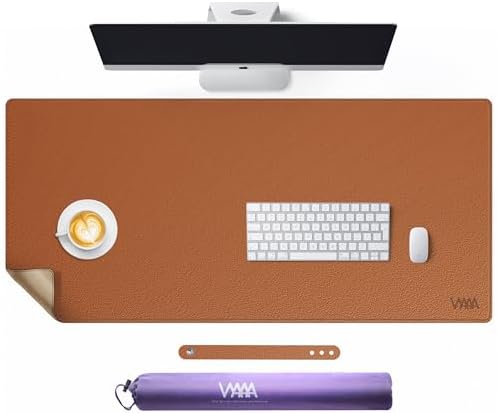 Vyaaa Cork & Leather Desk Pad, 43" x 20" Dual Sided Large Desk Mat, Large Mouse Pad on Top of Desks for Computer, Gaming, Home or Office (Brown) by Vyaaa