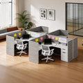 Modular Office Cubicle Workstation System with Privacy Panels, 59" x 59" L-Shaped Desk, Built-in Power Access, Lockable Storage Cabinet, Expandable 2, 4, 6 Person Team Layout for Corporate Offices by SAINTCY