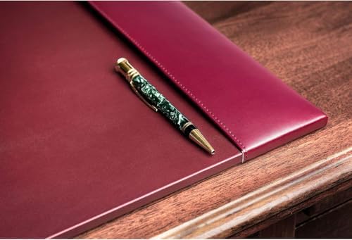 Burgundy Professional Leather Bonded Desk Blotter for Writing with Raised Edge Stitching - Office Desk Mat - Silver Meadow - Image 3