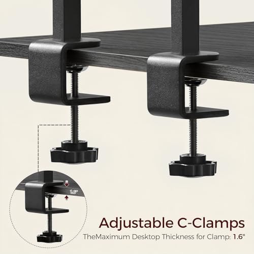 MAHANCRIS Clamp on Desk Shelf, 2 Tier Desk Storage Organizer, Desktop Bookshelf with Hooks and Divider, Desk Accessories for Study and Gaming Room, Black DSBK4501 - Image 5