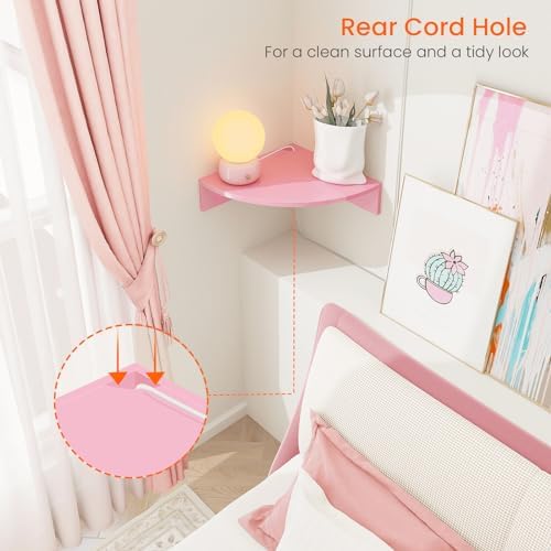 Homode Corner Shelf Wall Mount, Set of 3 Corner Floating Shelves with Cable Hole, 3 Tier Wood Corner Hanging Shelves, Living Room Bedroom Bathroom, Pink - Image 5