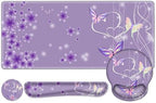 Purple Butterflies Florals Mouse Pad, XXL Large Desk Mat Extended Reading Desk pad, 4PCS Non-Slip Rubber Base Computer Big Mousepads for Work, Game, Office, Home Decor Girls Woemn Gifts Accessories by NXZGO