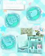 23Pcs Green Desk Accessories and Organizer Set with Mesh Organizer, Stapler, Tape Dispenser, Calculator, Green Office Supplies for Women, Beautifully Presented in a Gift Box - Image 2