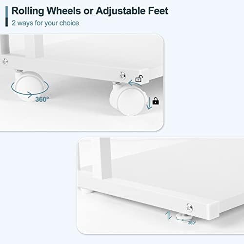 Printer Stand Under Desk Printer Table with Wheels 2 Tier Small Printer Cart with Storage Bag Desktop White Printer Stands for Home Office Fax Machine Scanner Files (White) - Image 3