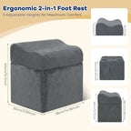 Foot Rest for Under Desk at Work, Ergonomic 2-in-1 Footrest Stool with 3 Adjustable Heights, Wave Contoured Foam Leg & Feet Support Cushion with Washable Velvet Cover for Office Chair, Gaming, Car - Image 2