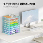 Cawukege 9 Tier Paper Organizer with Handle, Large Capacity Desk Organizer Mesh Paper Letter Tray File Folder Document Sorter for Classroom and Office Accessories Organization- Blue (2 Pack) - Image 2