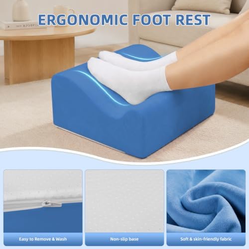 Work Foot Rest Under Desk,Ergonomic Footrest & Washable Cover Blue - Image 2