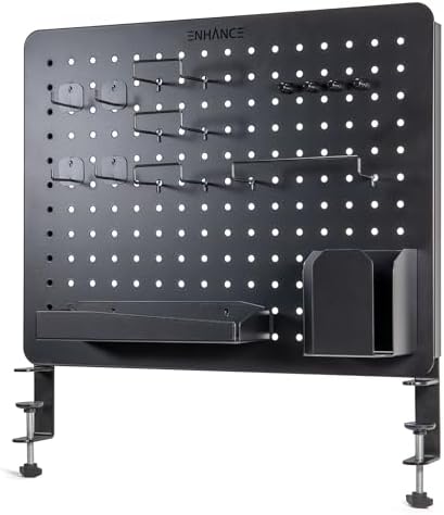 ENHANCE Metal Pegboard Desk Organizer (18 x 14 in) Clamp On Desk Peg Board with 14 Attachments, Pegboard Shelf and Pegboard Hooks, Desktop Organizer for Home Office, Crafts, or Gaming Setups by ENHANCEGaming