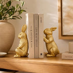 Vintage Gold Rabbit Bookends Set of 2, Resin Bunny Book Ends for Home Decor - Image 3
