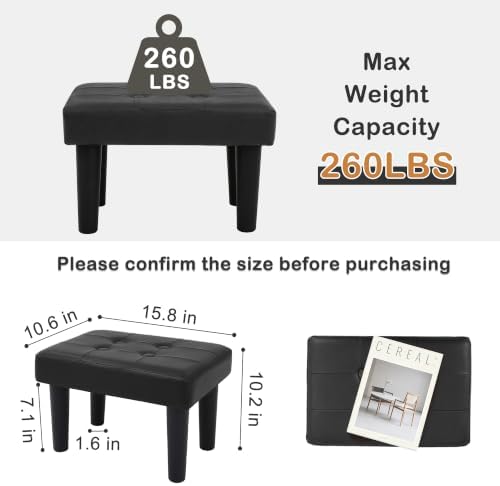 CAROLMADE Footstool Ottoman with Legs, PVC Small Foot Rest Under Desk, Ottoman with Storage for Living Room, Bedroom, Entryway Black - Image 2