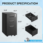DEVAISE 3 Drawer Mobile File Cabinet, Fully Assembled Except Casters - Image 3