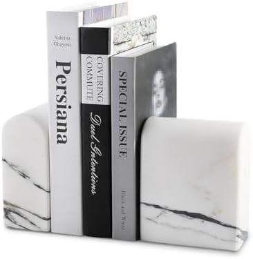Koville Natural Marble Bookends for Shelves, 13LBS Ultra Heavy Duty Marble Book Holders Organizer, Non-Slip Book Ends, Apartment Decor for Movies/CDs/Video Games by Koville