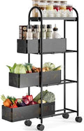KINGRACK 4 Tier Slim Rolling Cart with Drawer, Metal Utility Storage Cart by KINGRACK