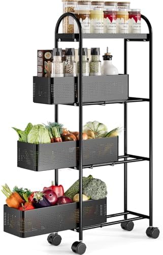 KINGRACK 4 Tier Slim Rolling Cart with Drawer, Metal Utility Storage Cart by KINGRACK