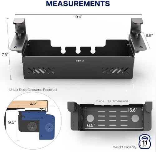 VIVO Black Clamp-On Flip-Open 19 in Cable Management Box, DESK-ACMB20-C - Image 4