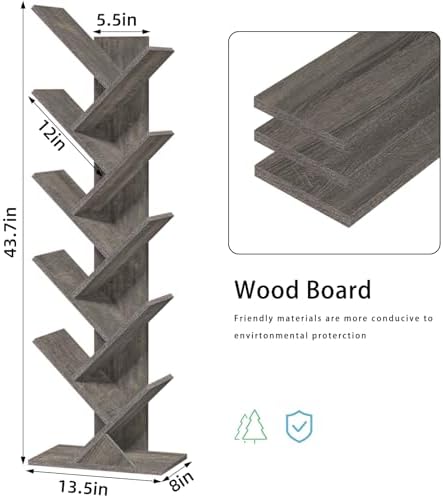 10 Tier Tree Book Shelf, Floor Standing Wood Bookshelf for Narrow Space - Image 3