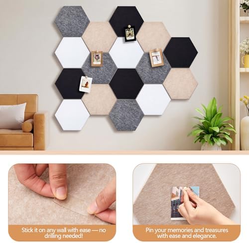 12x10 in 16 Pcs Hexagon Cork Board Tiles, Felt Pin Boards, Classic - Image 4