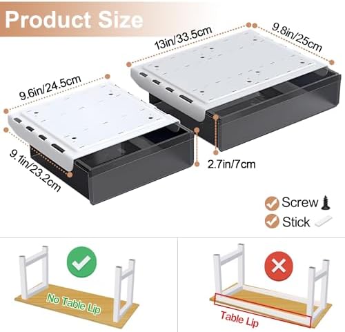SVNNELP Under Desk Table Drawer Storage Organizer,2 Pack Large & Medium Slide Out Desk Drawers - Hidden Desktop Organizer,Attachable Pencil Storage Tray Under Table(ML) - Image 4