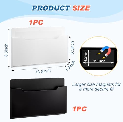 Feifeiya 2 Pcs Magnetic Pocket File Folder Fridge, Horizontal, Black White - Image 2