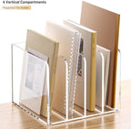 YUXUN Acrylic Magazine Holder,Clear Desk Organizer File Sorter for Notebook,Paper,Envelope,Magazine, Book Storage-Office/Home/Classroom Organization(4 Compartments,B5) - Image 4