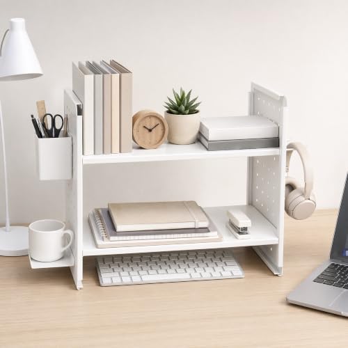 Desktop Shelf Organizer,White Desk Shelf for Dormitory Office - Image 5