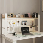 Desk Organizer with Pegboard, Desktop Shelves & Office Shelves, Desk Hutch Top Only, Adjustable Hutch for Dorm or Office, Steel Frame Display (White, 37" L x 10" W x 26" H) by VIBRFURE