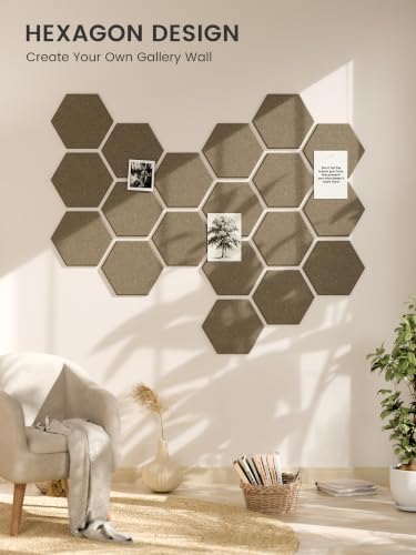 Fluxynara 8-Pack Hexagon Felt Bulletin Board Tiles, Earth Brown - Image 7