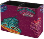 PU Leather Multi-Compartment Pen Holder Desktop Organizer Pencil Cup Storage Caddy for Office Home Supplies Bohemian Style Ethnic Feathers Background - Image 7
