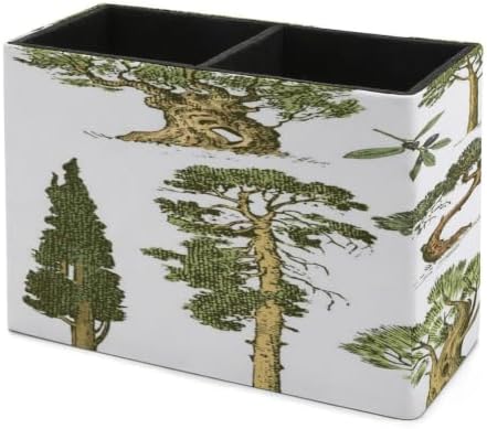 PU Leather Multi-Compartment Pen Holder Desktop Organizer Pencil Cup Storage Caddy for Office Home Supplies Hand Drawn Trees Pine Olive Olive Cypress Forest Growth Outdoor Ecology - Image 7