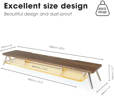Fenge Dual Monitor Stand Riser with Phone & Tablet Slot, Brown - Image 3