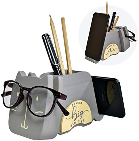 I'm Wood Multipurpose Eyeglass Phone Pen & Pencil Holder Stand Stationery Desk Organizer Accessories, For Home Office Desktop Decor Birthday Graduation Gifts “Dream Big Aim High” (Cat) by Im