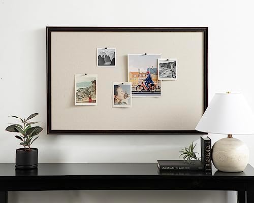 Kate and Laurel Oakhurst Rectangle Framed Linen Fabric Pinboard; 24 x 36; Distressed Black; Traditional Decorative Bulletin Board with Stepped Profile and Lightly Distressed Finish - Image 4