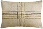 The HomeCentric Pack of 2 Decorative Lumbar Pillow Cover Gold, 12"x24" (30x60 cm) Jacquard Zardozi, Textured, Beaded, Hand Embrodiery Oblong Cushion Cover, Striped Modern Style - Zarae by TheHomeCentric