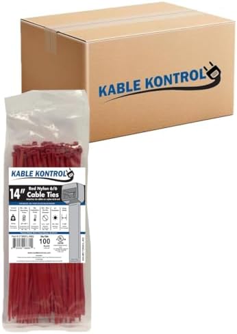 Kable Kontrol Cable Zip Ties, 14 Inch, 6000 Pcs, 50lbs Test, Red by KABLEKONTROL%C2%AE