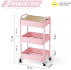 3-Tier Rolling Cart with Table Top, Metal Utility Cart on Wheels - Image 2