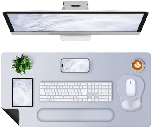 4-in-1 Large Gaming Mouse Pad, Keyboard Wrist Rest Pad & Wrist Support Mousepad Set, Extended Desk Pad Waterproof Desk Mat Protector for Home Office Decor Study Game 35.4×15.7 Inches I Gradient Gray by NXZGO
