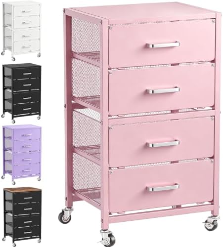 4-Drawers Metal Rolling Cart, Utility Storage Cart with Wheels by Unknown
