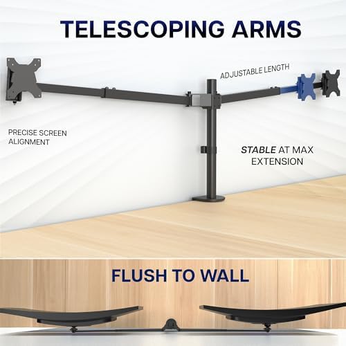 VIVO Premium Dual Ultra Wide LCD LED 40 to 45 inch Monitor Desk Mount, Heavy Duty, Adjustable Telescoping Arms, Flush Wall Setup, Fits 2 Screens, Black, STAND-TS45C - Image 3