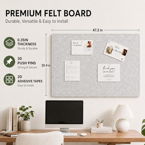 Felt Bulletin Board for Wall 48" x 36" Unfolded Size, Large Frameless Felt Pin Board, Soft Cork Board Alternative for Office, Home Planning, Notes, Photos & Wall Decor, Foldable Shipping, Easy Install - Image 2