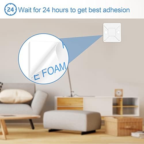 Zip Tie Mounts - SeuYeugX 1000 PCS Cable Self Adhesive Mounts Set for Wire Management with Stick Pads Anchors Clips Squares Holders (White) - Image 6