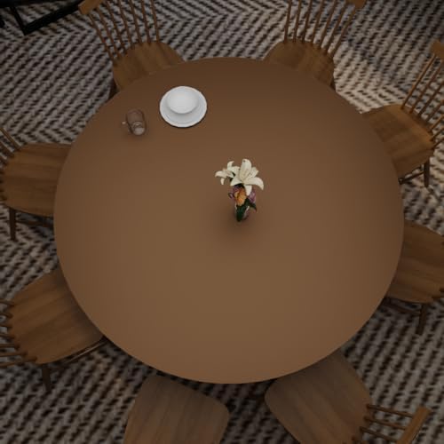Round Table Pad, 1.8mm Thick, Dia.43 Inch, Leather Table Cover, Dining Table Protector, Table Top Protector (Mud Color + Champagne Gold) by Zinkooat