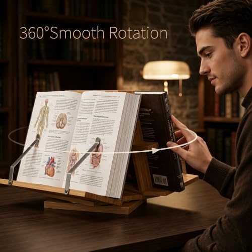 MACTANO Two-Sided Rotating Book Stand, 360° Bamboo Desktop Holder 9 lb - Image 2