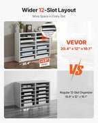 VEVOR Literature Organizers, 12 Compartments Office Mailbox with Adjustable Shelves, Wood Literature Sorter 20.4x12x16.1 inches for Office, Home, Classroom, Mailrooms Organization, EPA Certified White - Image 4