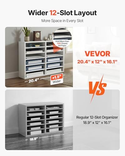 VEVOR Literature Organizers, 12 Compartments Office Mailbox with Adjustable Shelves, Wood Literature Sorter 20.4x12x16.1 inches for Office, Home, Classroom, Mailrooms Organization, EPA Certified White - Image 4