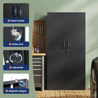 Yizosh Metal Storage Cabinet with Lock - 72" Garage Storage Cabinet with 2 Locking Doors and 5 Adjustable Shelves, Black Steel Lockable for Office,Home,Garage - Image 3