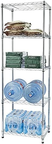 5 Tier Storage Racks Shelving, Heavy Steel Pantry Shelves, Adjustable Wire Shelving Rack, Suitable for Garage, Kitchens, Bathroom, Offices, 21.7" W x 17.7" D x 71" H, Chrome by Unknown